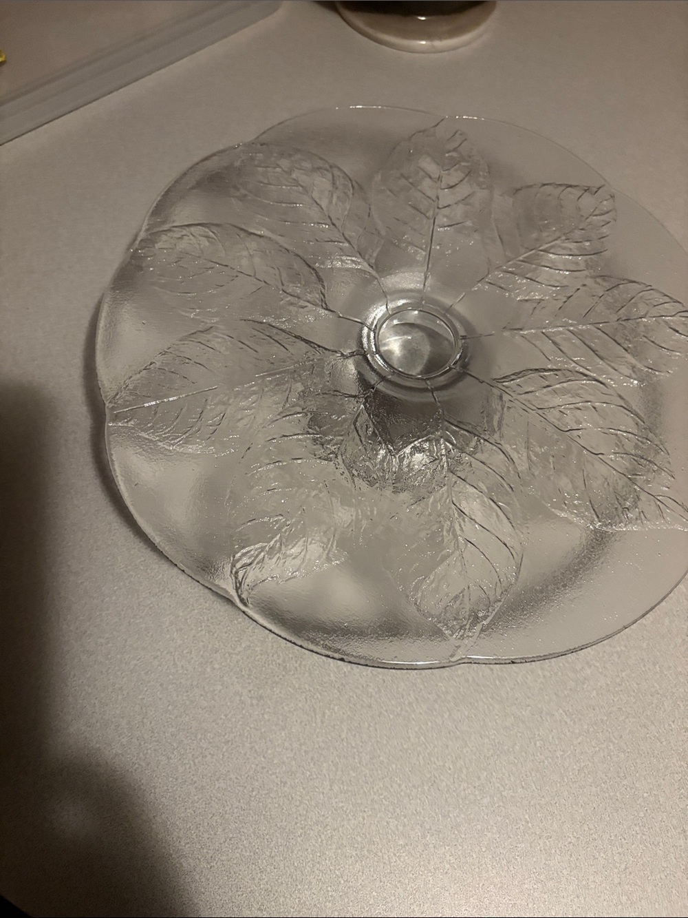 Vintage Kosta Boda Clear Glass Leaf Motif Cake Stand